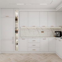 Meuble d'angle en contreplaqué à grain de bois UV pour cuisine, avec panier de rangement pour tiroir, petit placard, armoire de garde-manger, meuble modulaire en L, évier et robinet
