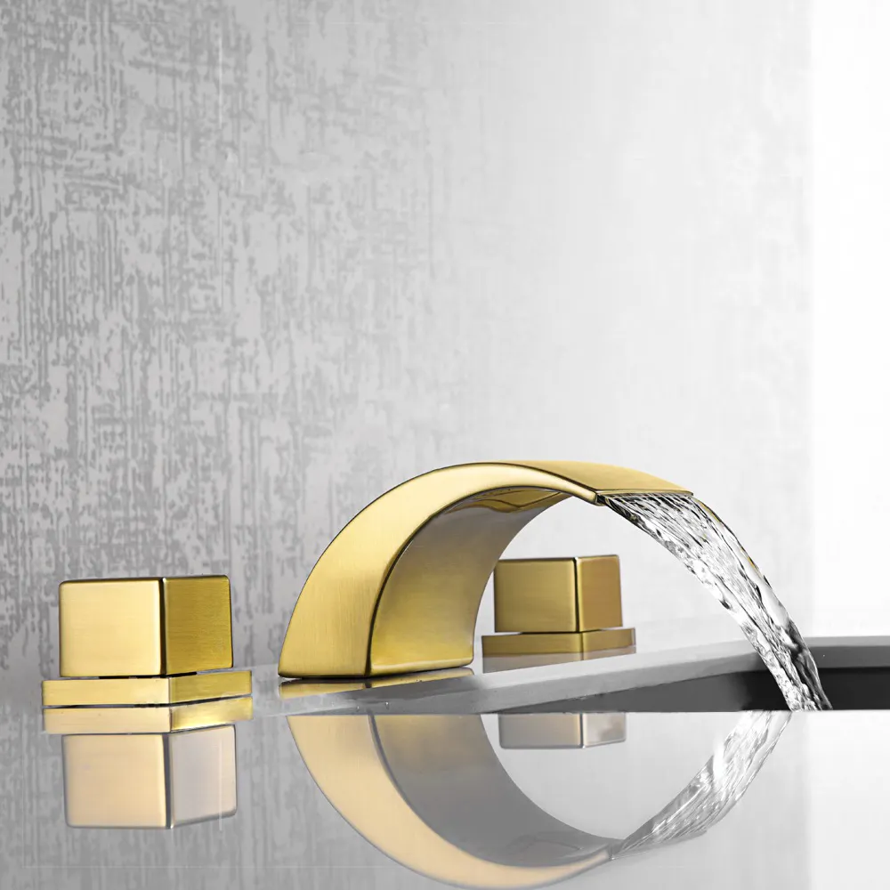 Новый дизайн, современные матовые золотые смесители для раковины, водопад, смеситель для раковины в ванную комнату