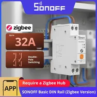 Interruptor Inteligente Zigbee SONOFF BASIC-ZB1GSP para Riel DIN, 32A, Alta Potencia, Bipolar, con Seguimiento de Energía y Protección contra Sobrecarga