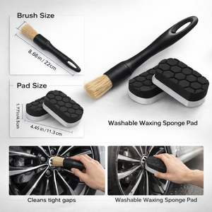 Kit de nettoyage de <span class=keywords><strong>voiture</strong></span> 9 pièces : Gant imperméable, brosses à double dureté, <span class=keywords><strong>brosse</strong></span> plate pour jantes et serviette absorbante - Product Image 2