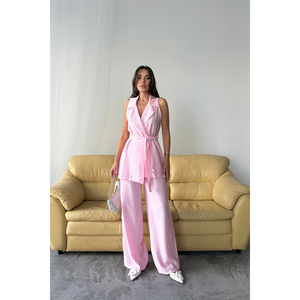 Conjunto de 2 piezas rosa fresa: chaleco y pantalón corto por encima de la rodilla con diseño de top corto y shorts - Product Image 6