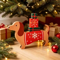 Figurine de chien de Noël en bois avec chapeau de Père Noël, ornement de table de ferme pour les fêtes, 8 pouces, cadeau pour les amoureux des chiens