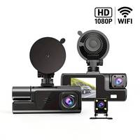Cámara para Auto, Caja Negra HD 1080P, Pantalla IPS de 2 Pulgadas, Impermeable, Visión Nocturna, Tres Cámaras, 1 Año de Garantía, Grabación en Bucle