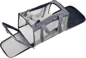 Sac de transport pliable pour chat et <span class=keywords><strong>chien</strong></span>, <span class=keywords><strong>en</strong></span> tissu Oxford souple, avec sangle réglable, approuvé par les compagnies aériennes, grand modèle, gris - Product Image 3