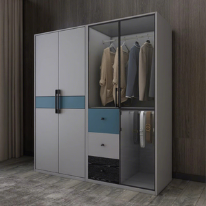 Armario Huide con puertas abatibles, color azul grisáceo, mueble de almacenamiento para dormitorio que ahorra espacio. - Product Image 1