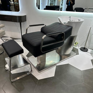 Cama de champú de lujo moderna con tapicería de PU con mango de acero inoxidable y base estable con lavabo de cerámica - Product Image 3