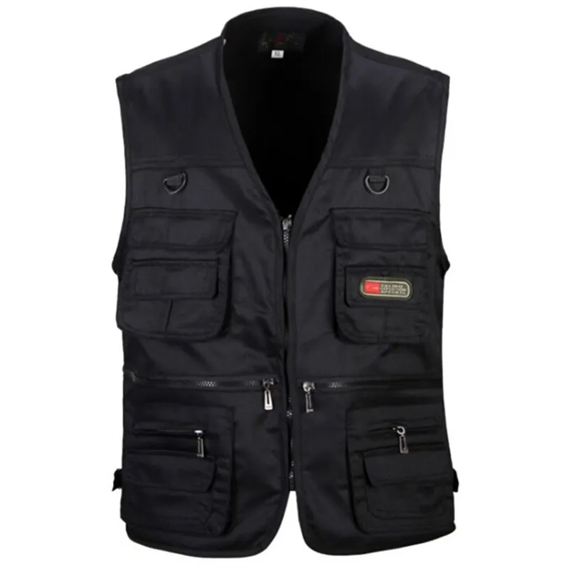 Logo Aangepaste Verslaggever Reizen Vissen Jacht Katoen Mouwloze Multi Pocket Werk Vest Mannen Active Wear Outdoor Vest