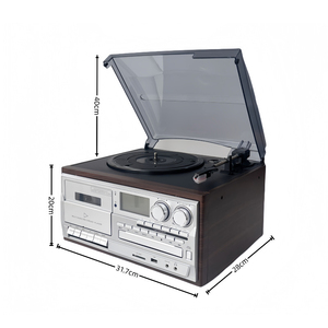 Tocadiscos Portátil Retro Multifunción con Radio FM AM para Uso en Casa y Auto, Ranura para Tarjeta USB/SD, Material de Madera - Product Image 1