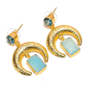 Pendientes de gota de Latón chapado en oro de 18 quilates de alta calidad, joyería de estilo clásico con piedras preciosas de cuarzo azul en forma de pera para mujer - Product Image 3