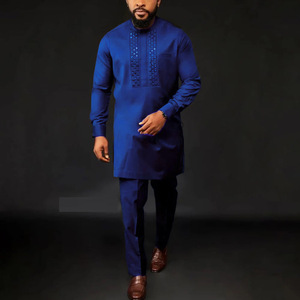 Costume de mariage pour <span class=keywords><strong>homme</strong></span> musulman, ensemble 2 pièces, style africain Jubba Thobe <span class=keywords><strong>avec</strong></span> pantalon pour le marié - Product Image 1