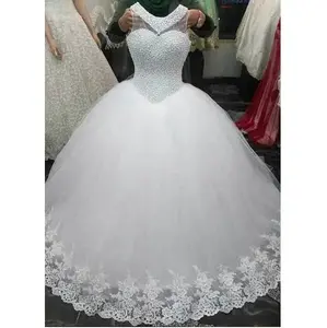 OEM Beaded Corset Sleeveless Pure White Ball Gown Wedding Dresses Lace Cheap Wholesale Plus Size Bridal Gowns