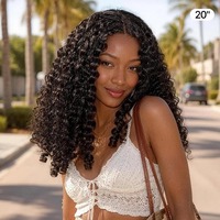 Pelucas de Cabello Humano Rizado Birmano con Parte en V, 180% de Densidad, con Puntas en Espiral, Sin Pegamento, con Cordón Ajustable Flexi-Fit