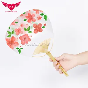 Chinese traditional round shape bamboo handle with custom print fan paper fan