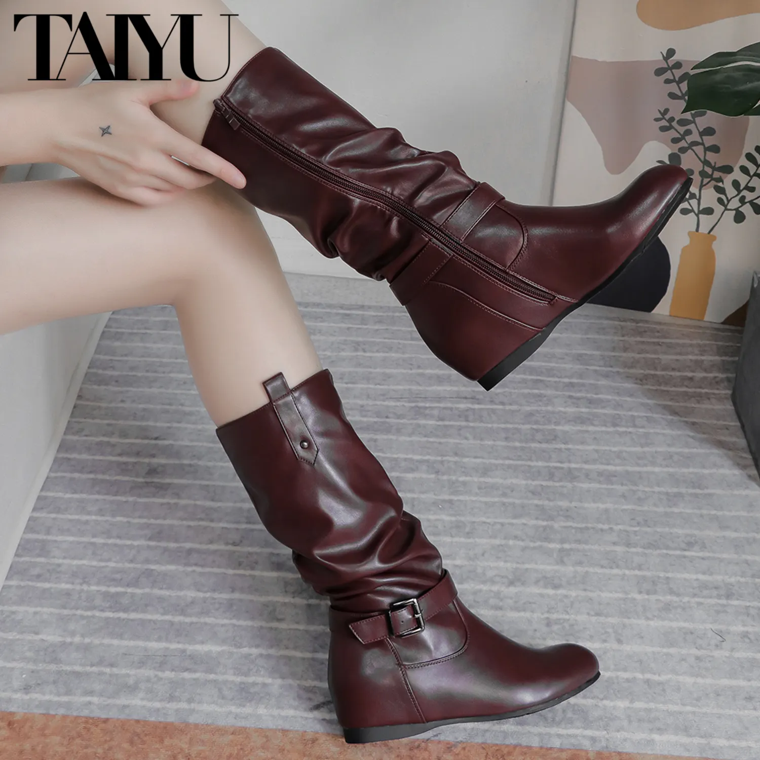 2023 Chunky Winter Fashion Comfortable Women Knee Boots Slip on Knight Boots High Heel Wedge Boots
