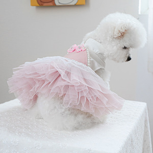 Ropa para mascotas, falda con estampado floral, vestido de poliéster para las cuatro estaciones, para cachorros y gatos - Product Image 3