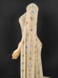 시스루 V넥 백리스 볼 가운 진주 라인스톤 그리스 여신 웨딩 게스트 드레스 여성 머메이드 생일 이브닝 드레스 - Product Image 3