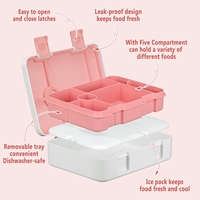 Haute capacité 5 compartiments 1300ml micro-ondable sans BPA Durable salade alimentaire conteneur boîte à lunch enfants avec bouteille d'eau