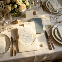 Invitations de mariage haut de gamme personnalisées en carton coton avec lettrage en relief, cartes postales, liste des invités et cartes de menu