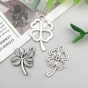 Pendentifs en alliage de zinc, accessoires DIY pour la fabrication de bijoux, bracelets, colliers, couleur <span class=keywords><strong>argent</strong></span> antique, breloques trèfle à quatre feuilles porte-bonheur - Product Image 2