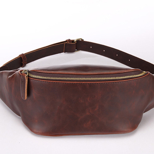 Sac banane vintage personnalisé en cuir Crazy Horse rétro unisexe sac à bandoulière loisirs sport sac banane en cuir végétalien pour femmes hommes - Product Image 1