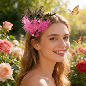 Bellissimo Fermaglio per Capelli Anni '20 con Piume di Pavone e Strass, Accessorio per Capelli da Sposa, Ballo e Festa - Product Image 2