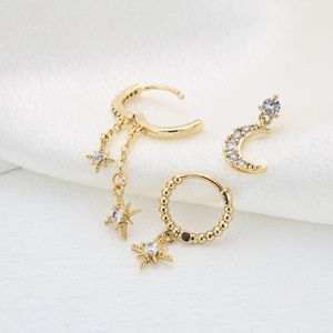 Boucles d'oreilles créoles en cuivre fin, style européen-américain, tendance plage, serti clos, design géométrique élégant pour fêtes sur la plage, cadeau tendance - Product Image 1