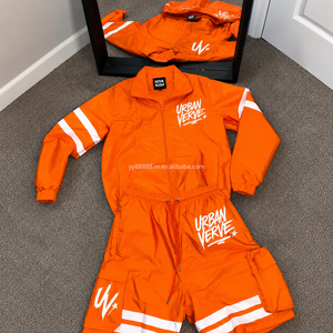 Summer Men Designer Windbreaker <strong>Short</strong> Set, Blank Custom Brand Tracksuit, Orange Rhinestone Reflective Set With <strong>Shorts</strong> &amp; Tshirt - Product Image 1
