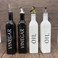 Set Botol Dispenser Minyak Zaitun, Kecap, dan Cuka Kaca Hitam Putih 500ml untuk Kegunaan Sehari-hari