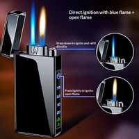 Nouvelle lampe torche multifonctionnelle personnalisée de grande capacité, rechargeable, avec double flamme, affichage numérique, briquet à jet de gaz
