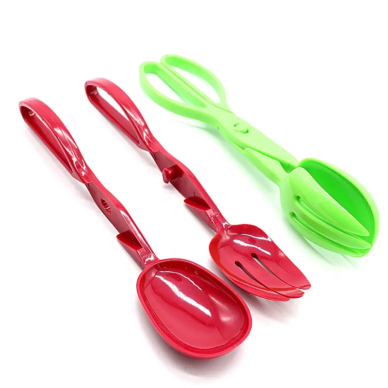 Detachable 2 in 1 plastic food salad tong fork spoon server