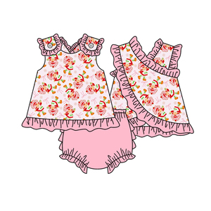 GBO0521 Ensemble de vêtements décontractés pour fillette, style personnalisé sans MOQ, avec nœuds roses et imprimé citron, sans manches, culotte courte, vente en gros pour enfants - Product Image 5