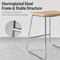 Tabouret de bar moderne sans dossier, assise incurvée en bois massif, pieds en acier électroplaqué, tabouret de comptoir avec repose-pieds, plusieurs hauteurs