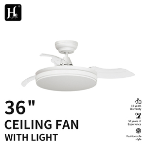 Ventilateur de plafond LED rétractable invisible moderne de haute qualité, en fer et ABS, 42 pouces, 3 pales, 35 W, avec télécommande et lumière. - Product Image 2
