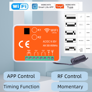 Récepteur WiFi RF YET multi-fréquences 300-868 MHz avec application <span class=keywords><strong>TUYA</strong></span>, double canal AC/DC 9-30 V pour ouvre-porte de garage - Product Image 6