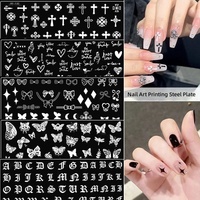 Plaque de tamponnage pour nail art en acier inoxydable, modèle de transfert multi-designs (nœud, cœur, croix, gothique, vintage)