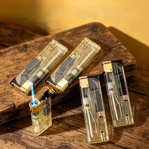 <b>Windproof</b> Jet Flame <b>Lighter</b> Refillable Kitchen Electronic <b>Lighters</b> With Transparent Shell And Angled Flip Cover - Product Image 3