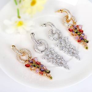 Wholesale Designer Jewelry 18K Champagne Gold Plated Colorful Zircon Crystal CZ Chandelier <b>Earrings</b> for Women Luxury Wedding - Product Image 5
