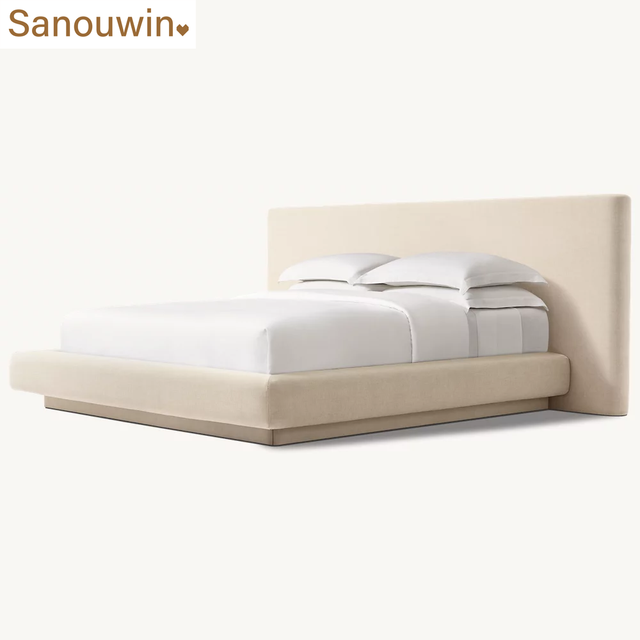 Stylish Design Modern Comfortable Solid Oak Wood Fabric Bed Frame with Bedroom Furniture Sets Wooden Beds