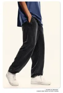 מכנסי טרנינג שטיפת חומצה מכותנה באיכות גבוהה יצרן ריק סיטונאי וינטג' מכנסי טרנינג עם אזיקים בגדי גברים לשני המינים