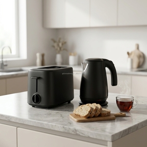 Ousheng Whole <strong>Sale</strong> Electric Breakfast Set 2 Slices Plastic Wider Slot 6 Level Brown <strong>Toaster</strong> &amp; 1.0L Stainless Tea <strong>Kettle</strong> Cordless - Product Image 3