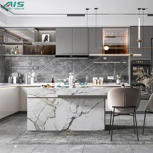 Ais Living современный роскошный дизайн, умная алюминиевая мебель, кухня, ПВХ кладовая, кухонные шкафы, острова с кварцевой столешницей