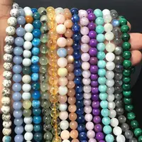 100 sortes de perles de pierre naturelle rondes et lisses, grenat Rose Quartz aigue-marine Citrine améthyste Agate perles de cristal pour bricolage