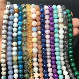 100Kind Genuine Real Smooth Round Natural Stone Beads Garnet Rose Quartz Aquamarine Citrine Amethyst Agate Crystal Beads for DIY