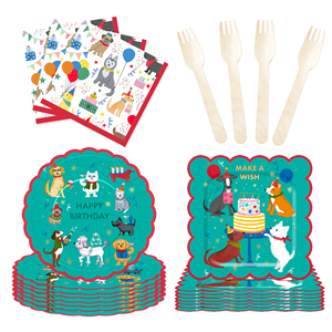 DAMAI - Vajilla Desechable con Diseño de Animales para Fiestas Infantiles, Plato de Papel con Diseño de Perro y Gato, Juego de Vajilla Desechable para Fiestas de Niños - Product Image 2