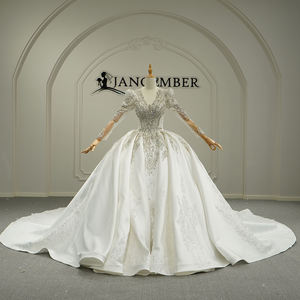 Gt26006 Precioso Vestido de Novia de Satén Estilo Princesa, Hecho a Mano con Cristales y Perlas, Cuello en V, Vestido de Novia Jancember - Product Image 1