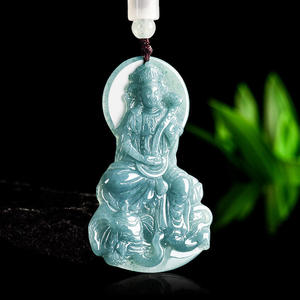 Pendentif en jadéite naturelle bleue, style chinois, Samantabhadra, design original, cadeau avec certificat d'évaluation GY73 - Product Image 2