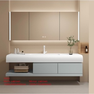 Mueble de Baño de Aluminio T051 de 60 Pulgadas con Encimera de Losa, Espejo LED y Gabinete de Pared - Product Image 2