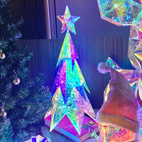 Décorations de Noël en gros : Ornements LED holographiques prismatiques, bonhomme de neige et renne lumineux irisés pour sapin de Noël et décorations de maison pour les fêtes