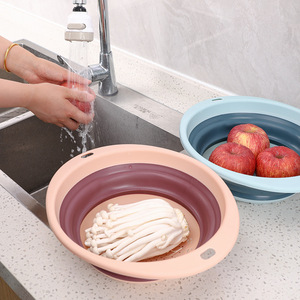 Juego de cestas plegables retráctiles redondas de plástico para lavar verduras y frutas, colador de arroz, colador para fregadero de cocina - Product Image 1