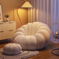 Flauschiger Kürbis-Sitzsack, weicher Plüsch-Akzentstuhl, fauler Einzelsofa-Sessel mit optionalem Fußhocker für Wohnzimmer und Zuhause